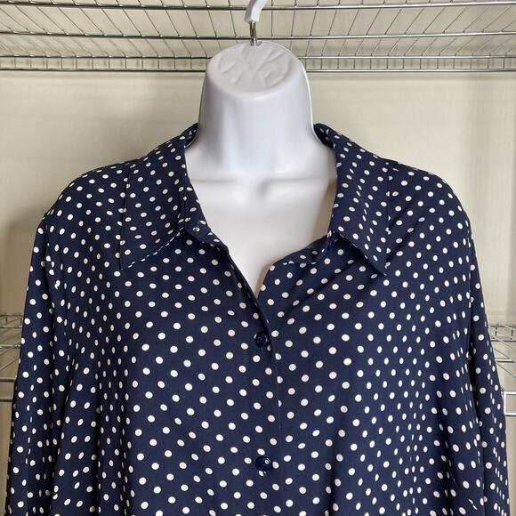 Susan Graver Women's Blue White Polka Dot Tie Hem Blouse Size 18W Coastal Preppy - Picture 7 of 11